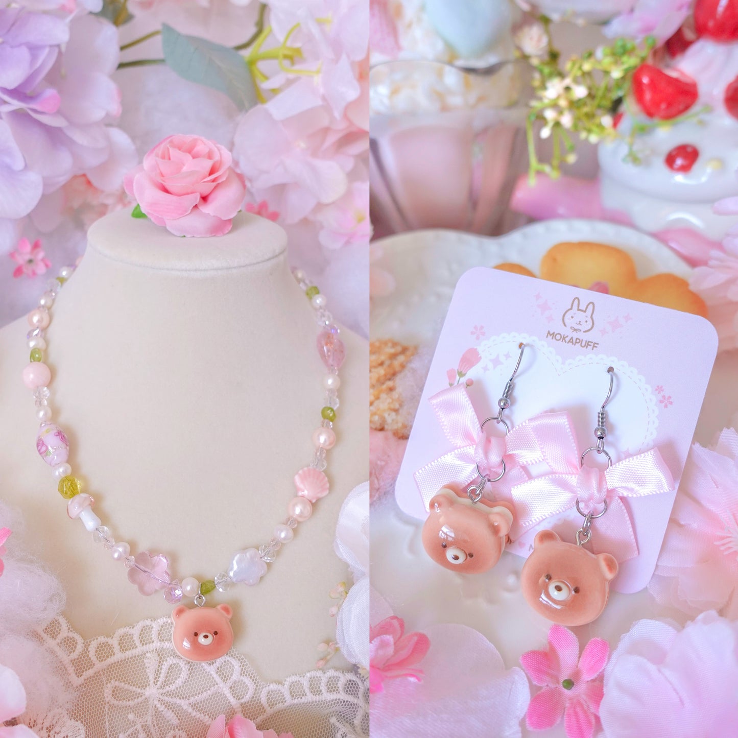 Bear Cookie Sandwich Bundle (Necklace + Earrings)
