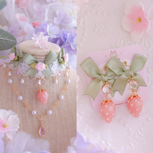 Strawberry Matcha Bundle (Choker + Earrings)