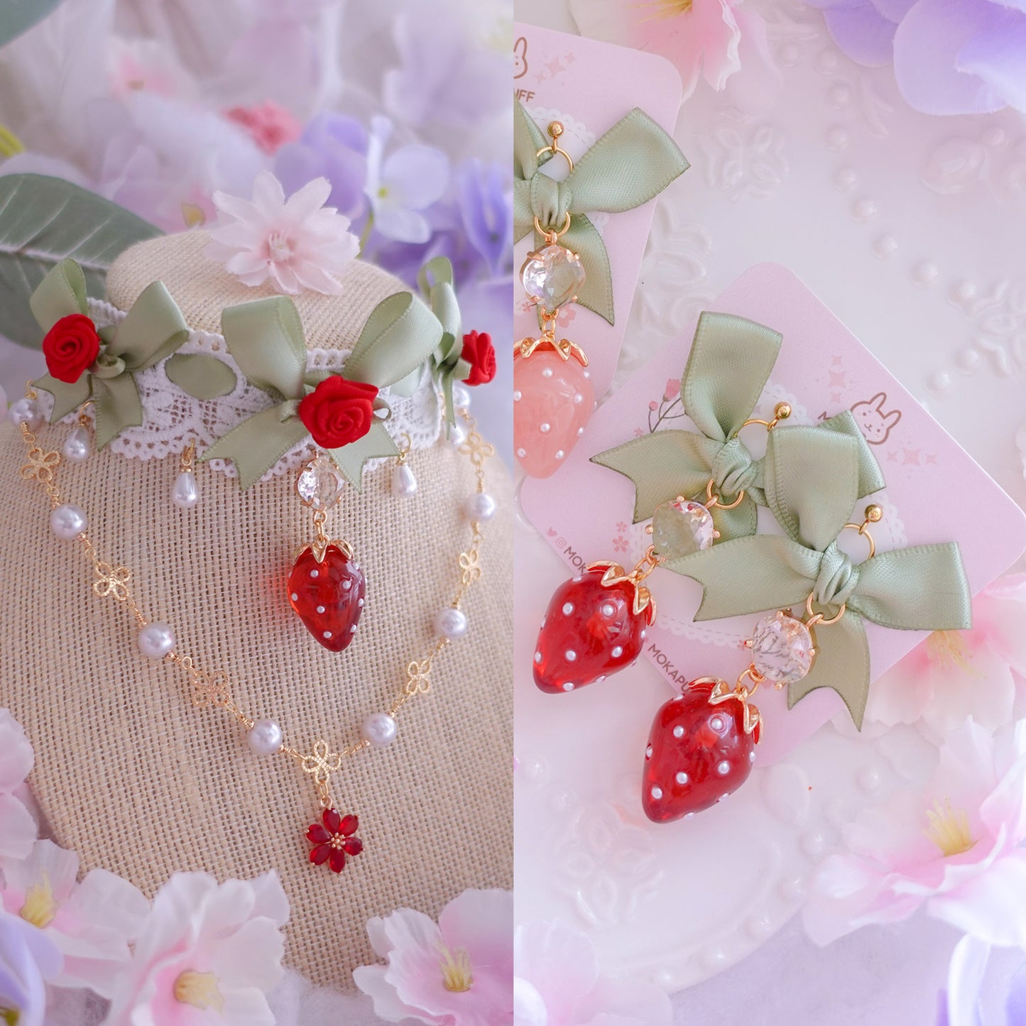 Strawberry Mint Bundle (Choker + Earrings)